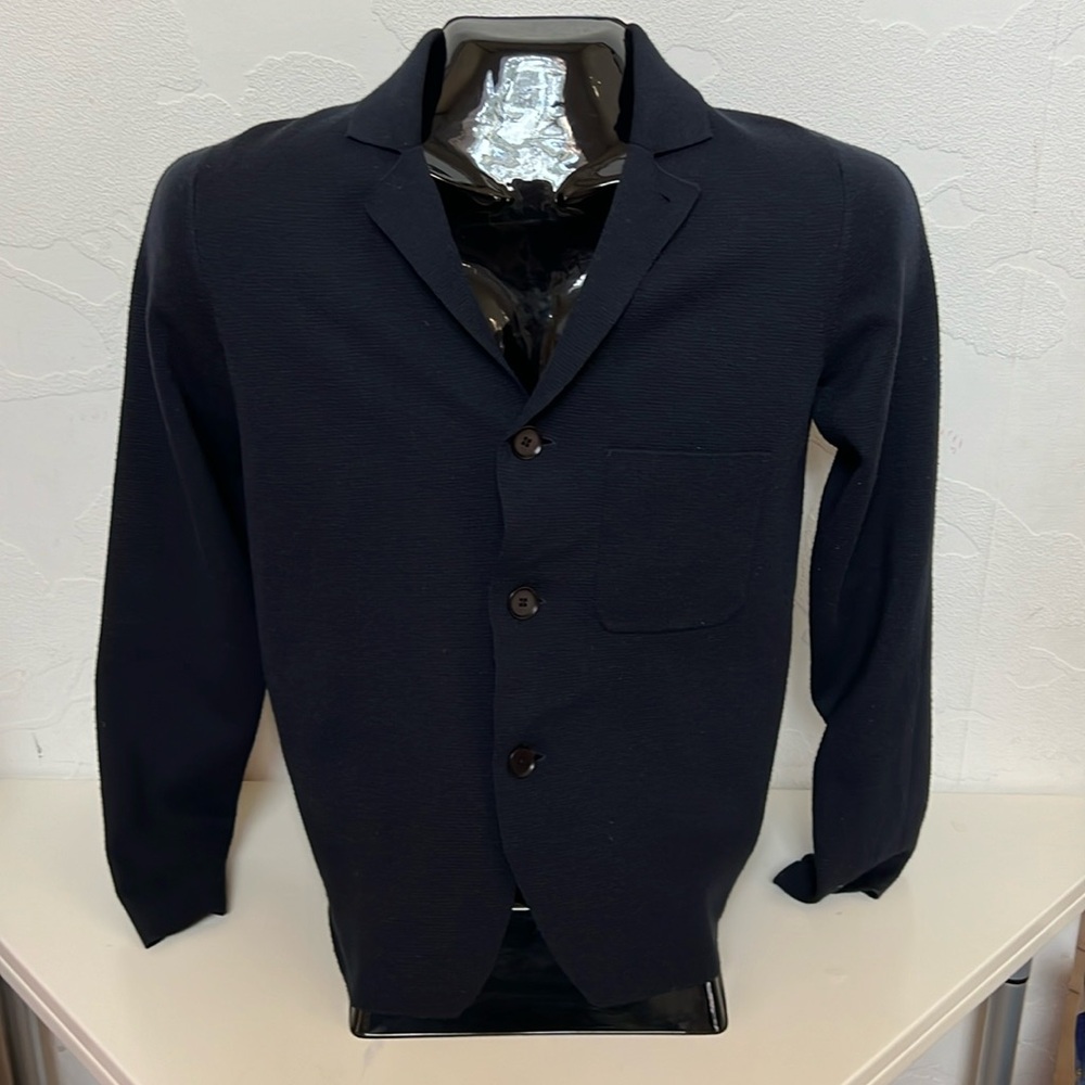 UNIGLO Men’s Navy Sweater Blazer Jacket with Chest Pocket Button Closure Size S